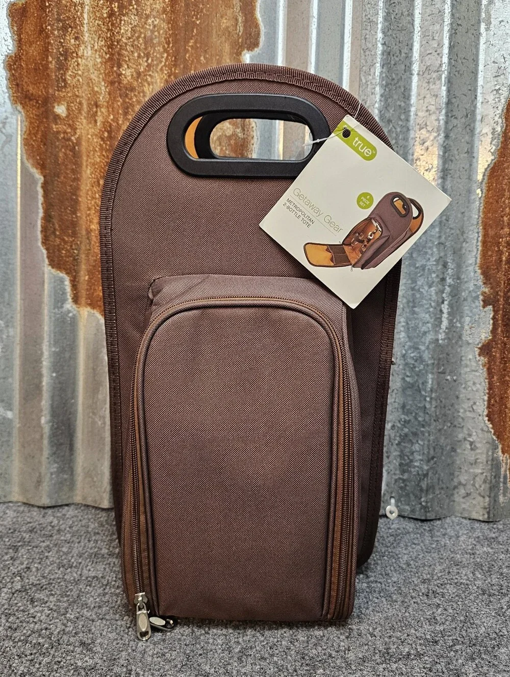 True Fabrications Metro Insulated 2-Bottle Wine Tote Picnic Set- NWT